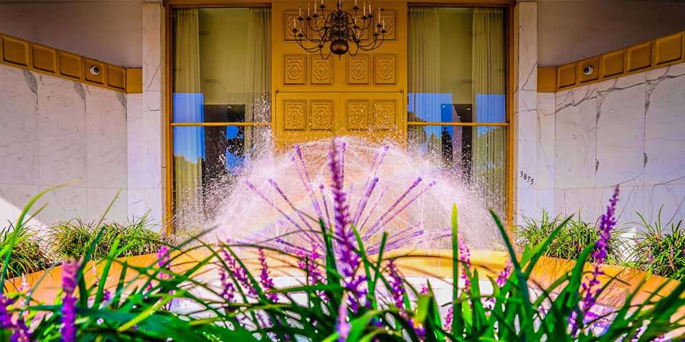 Angelus Funeral Home entrance fountain