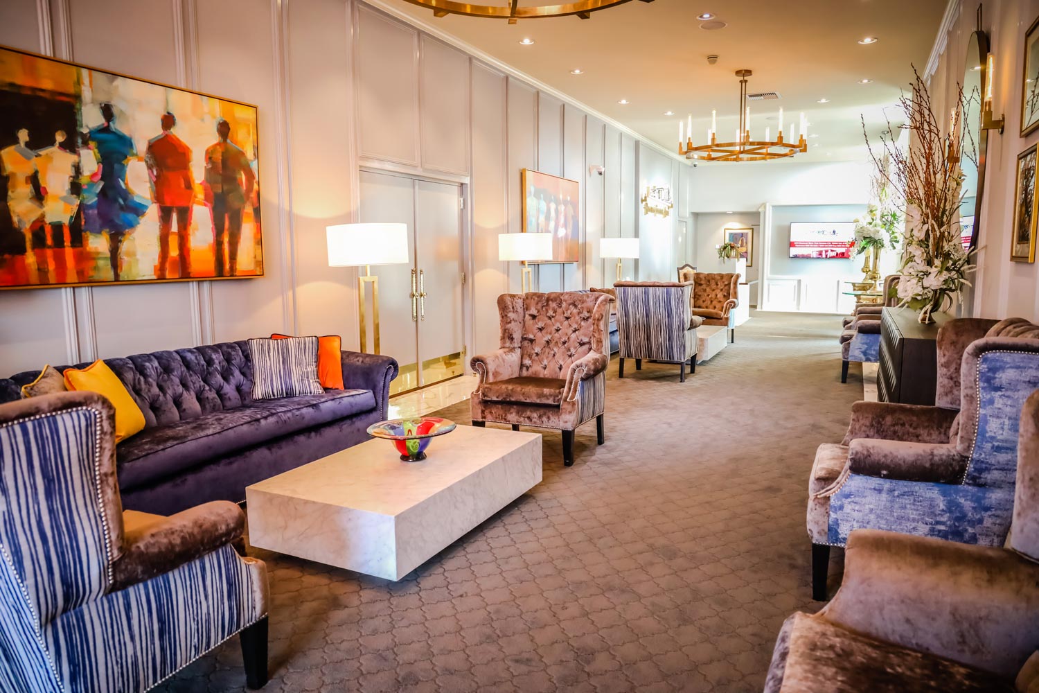 Elegant living room with tufted furniture